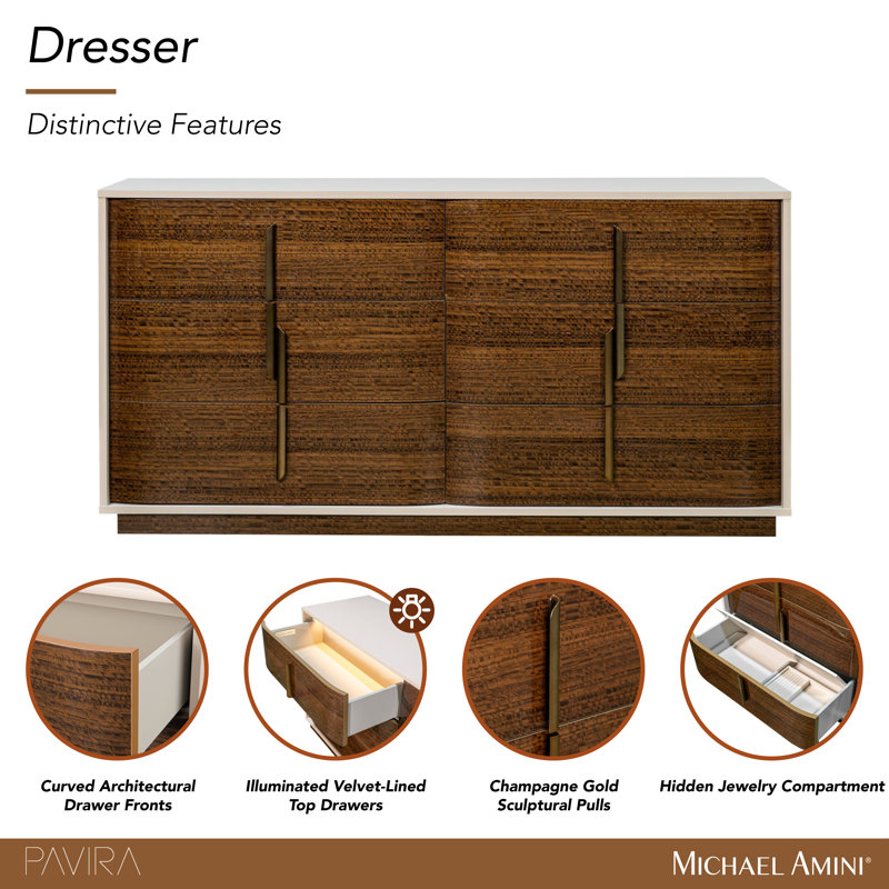 Pavira Walnut 6 - Drawer Dresser