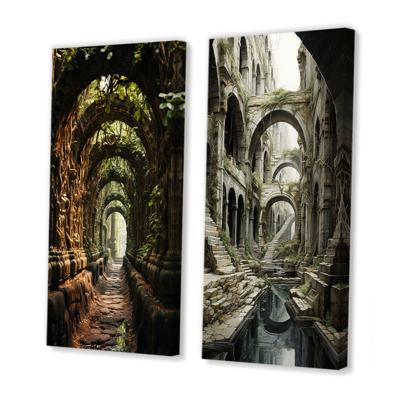 «Tunnel Architectural Ruinns Symphony», 2 pièces, Toile tendue, H 24 po x l 20 po