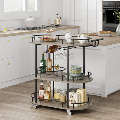 4-Tier Bar Cart with Wine Rack & Glass Holder, Mobile Serving Cart on Wheels for Kitchen & Dining Room