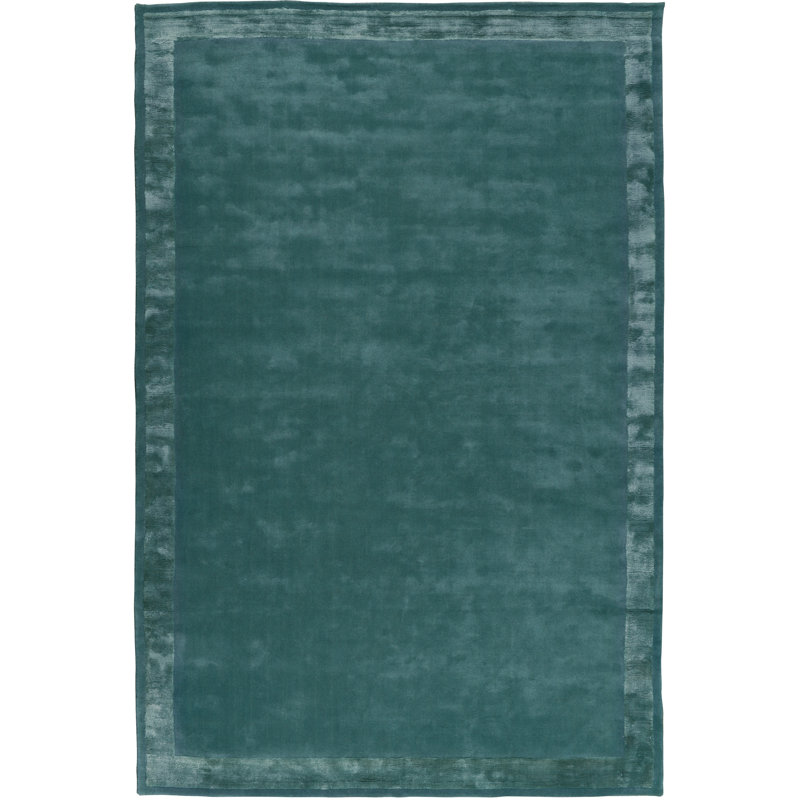 Farrow & Ball Leighton Teal Silk Border Area Rug, Rectangle 6' x 9'