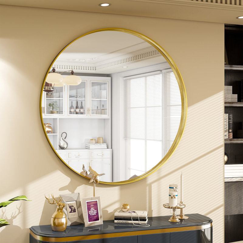 Wall Mirror Deep Framed Bathroom Mirror Wall Mounted Round Mirror,, 32" x 32", Gold