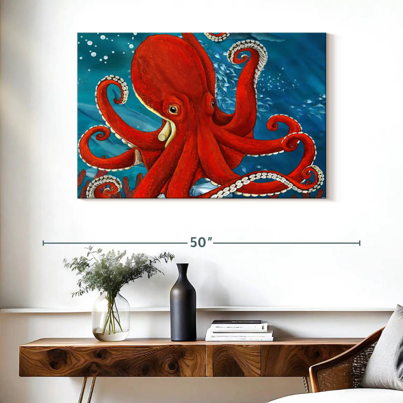 Brampt Vibrant Red Octopus, 26" H x 39" W