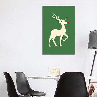 Natural Christmas - Rudolph the Nosed Reindeer on Background 1 Piece Wrapped Canvas Wall Art