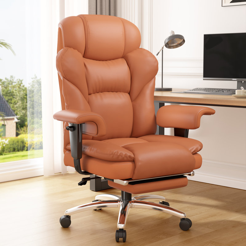 28.7" Deep Seat Office Chair With High Back,Foot Rest & Arms,Wide Gaming Chair With Lumbar Support For Home Office, Brown