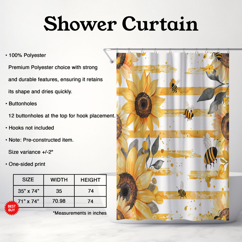 Rideau de douche Bee Fields - Premium, H 74 po x l 71 po