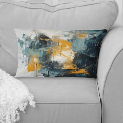 Bliss Of Happiness In Yellow And Blue III - Abstract Collages Printed Throw Pillow