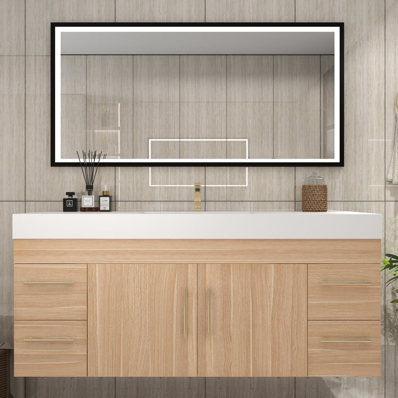 Ensemble de meuble-lavabo simple 60 po, Chêne champagne