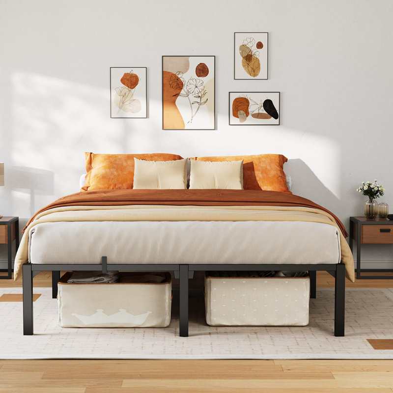 Full Metal Bed Frame 16 Inch - No-Screw Assembly, Low Profile Platform Bed, No Box Spring, Heavy Duty Steel, Full