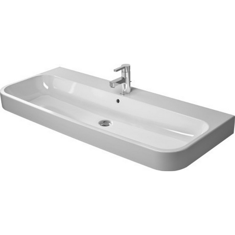 Happy D.2 Ceramic Rectangular Wall Mount Bathroom Sink with Overflow