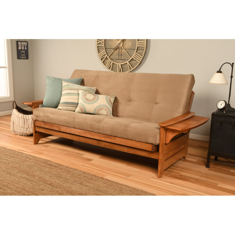 Futon double avec matelas Johnte, Suède suédine, Barbade, Premium Pocket Coil