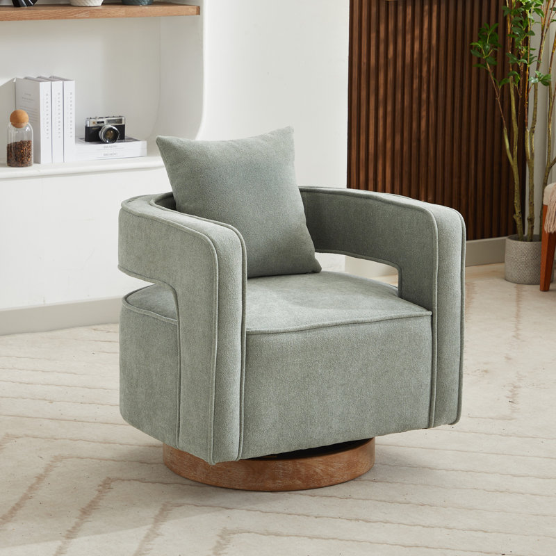 Davidanthony Upholstered Swivel Barrel Chair, Pale Green Polyester