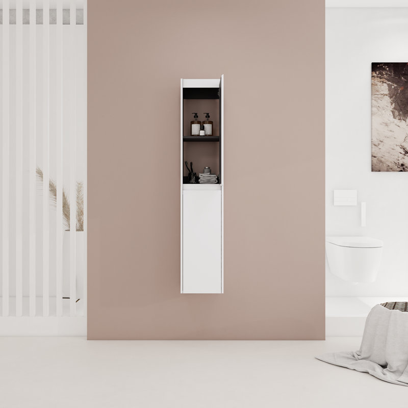 12" Bathroom Side Cabinet, 2-Soft Close Doors, Float Mounting Design, White