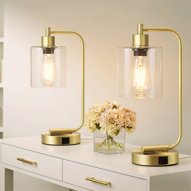 Curved Arch Design Touch Control Table Lamp with Dual USB Ports, Dimmable LED Bulb Included, Gold