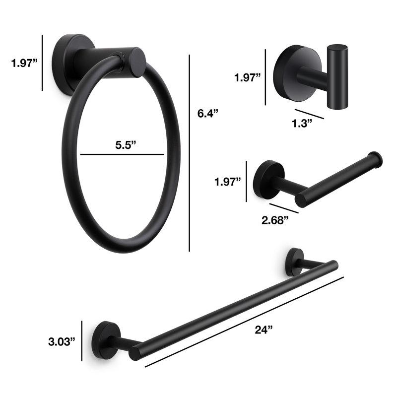 4 - Piece Bathroom Hardware Set, Matte Black