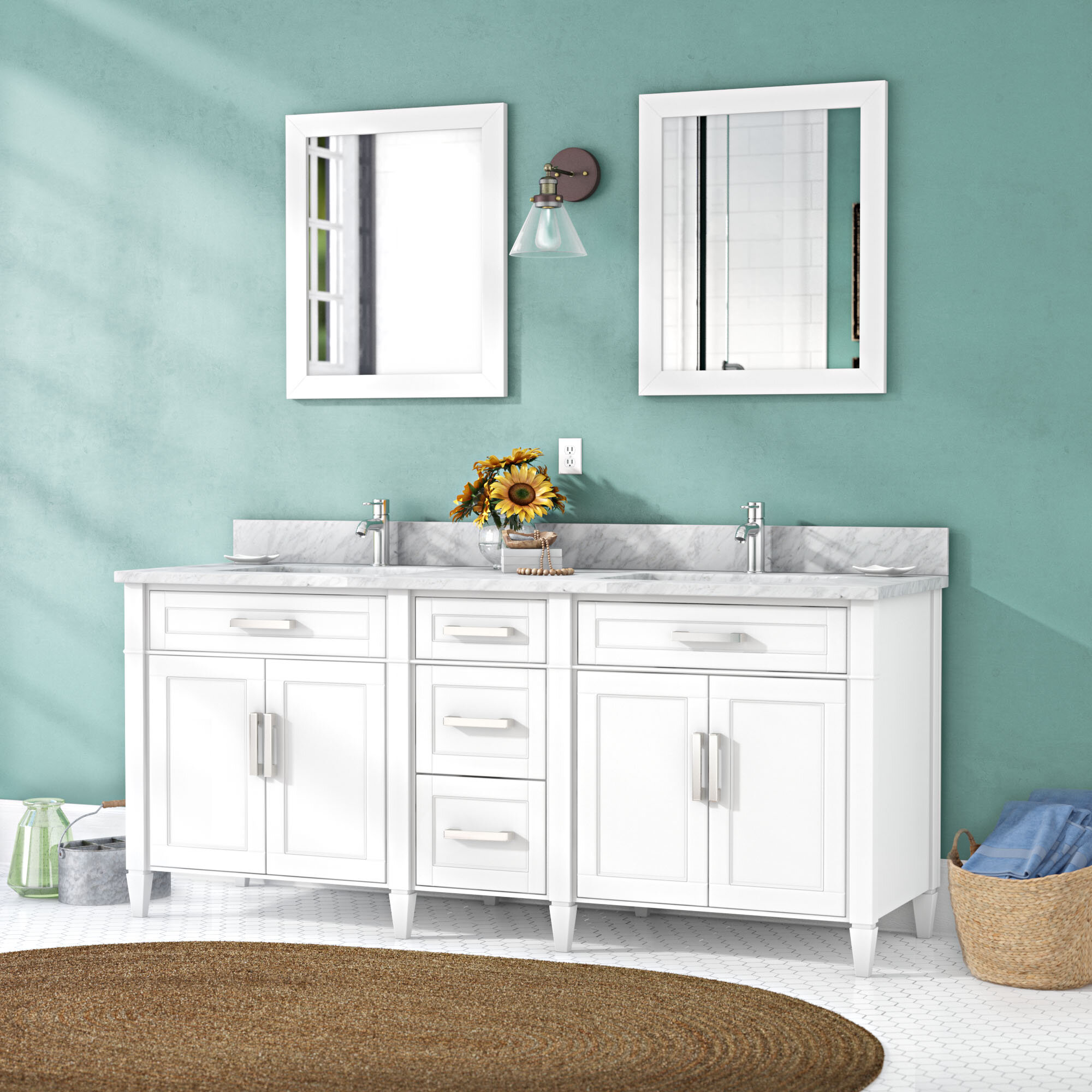 Gracie Oaks Lachine 72'' Double Bathroom Vanity with Carrar Marble Top ...