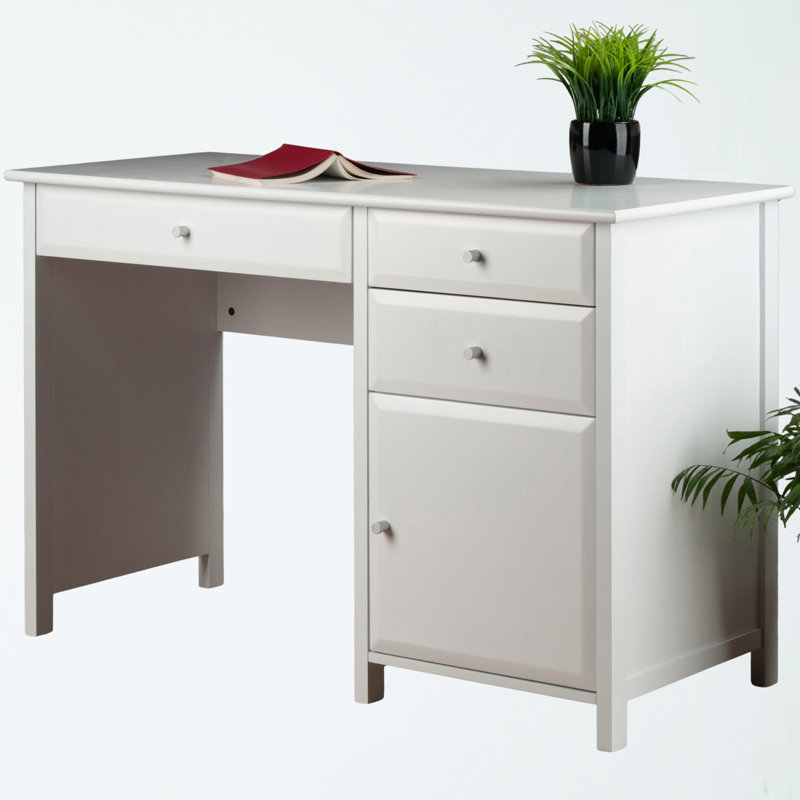 Roscoe White Finished 3 Soft Close Drawers & 1-Cabinet Writing Desk, 30.64" H X 47.21" W X 19.85" D, White