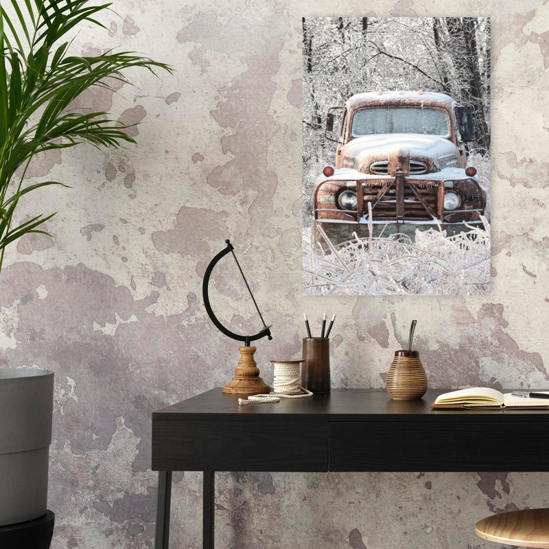 «Icy Rustic Truck Rustic Abstract Contemporary Winter Landscape Art», H 24 po x l 16 po