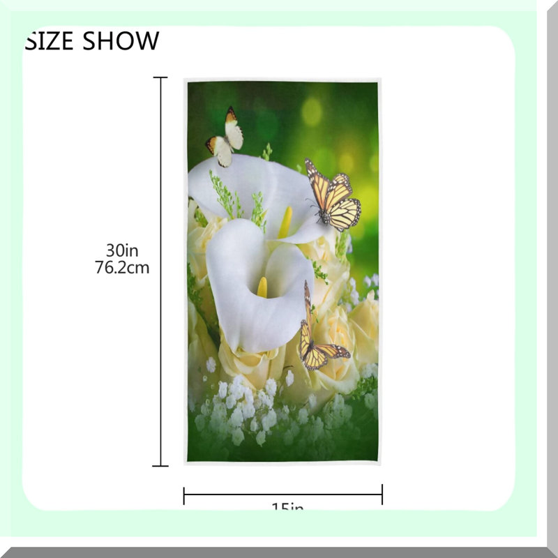 Elegant Calla Lilies Butterfly Hand Towel - Decorative Fingertip Towels for Bathroom, Kitchen, Spa, Gym, Yoga, Travel - 30x15 Inch