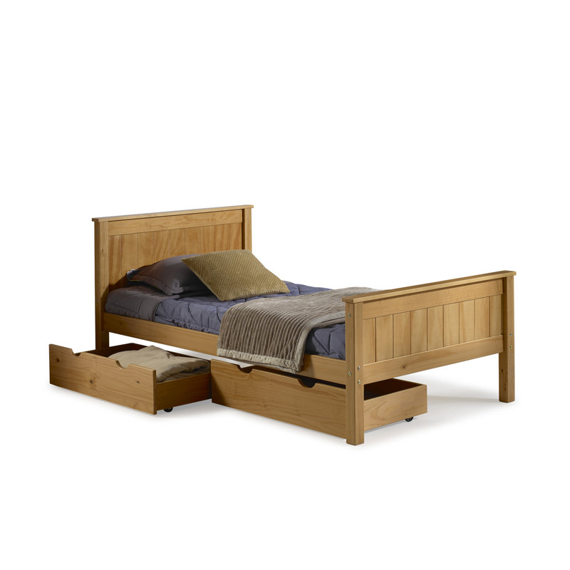 Harmony Full Size Wood Platform Bed, Youth Bedroom, Brazilian Pine (Pinus Taeda and Pinus Elliottis), Headboard, Footboard, Side Rails, Slats, Storage Drawers, Guest - Cinnamon