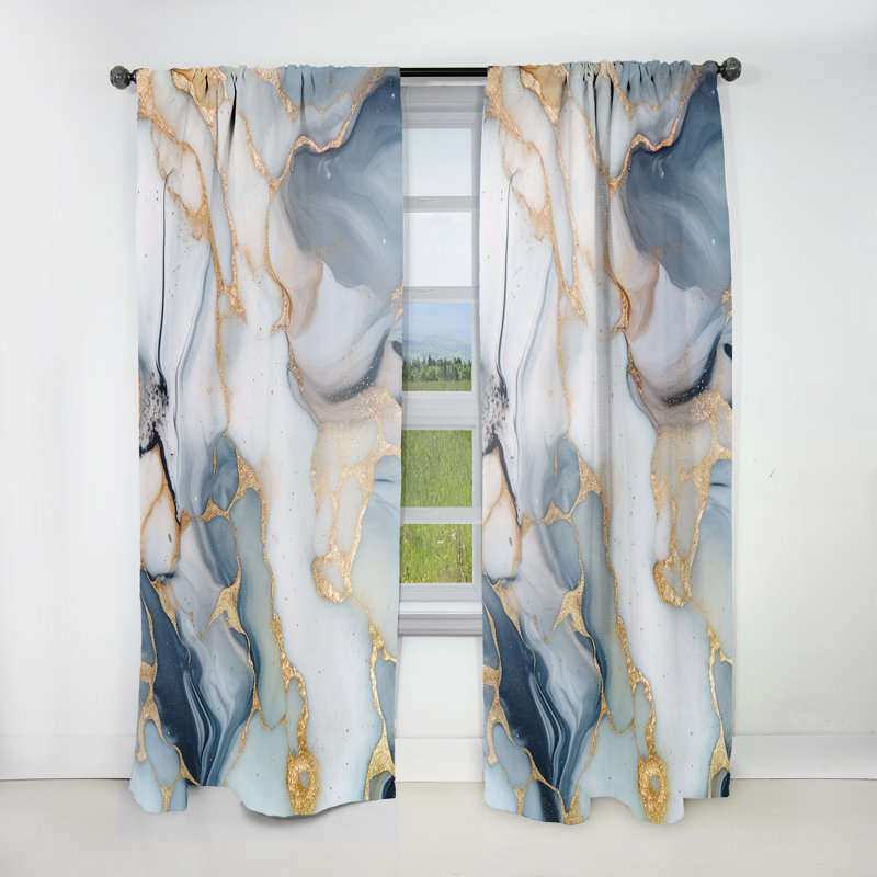 Duong Grey and Gold Tender Liquid Ink Art I - Modern Velvet Curtain - Room Darkening - 1 panel, 52" W x 95" L