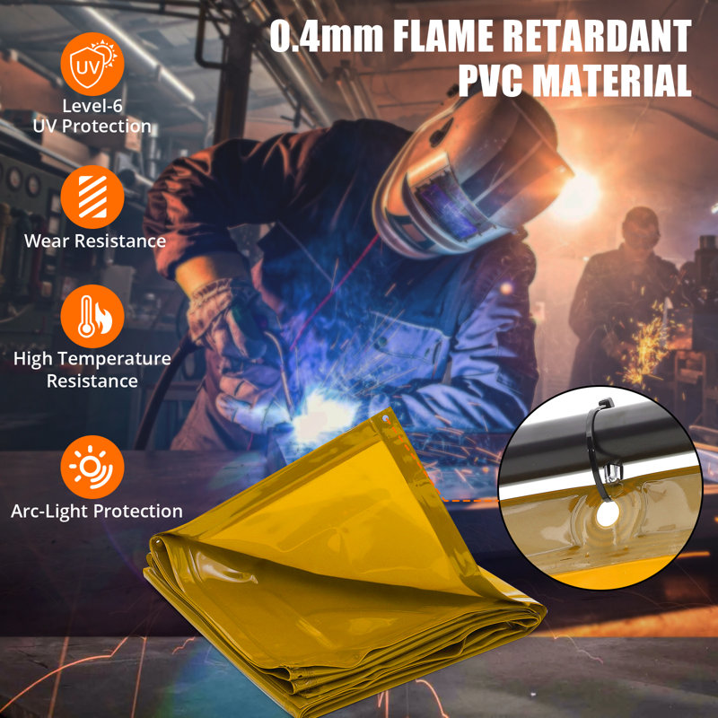 3-Panel Welding Screen 6x6FT with Frame | Flame-Resistant Vinyl Curtain, Portable Safety Barrier for Workshop, Garage & Industrial Use