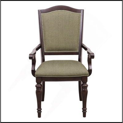Ensemble de 2 fauteuils en cerisier foncé avec garniture cloutée et accoudoirs en bois