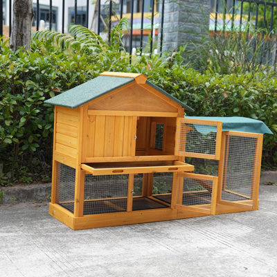 Cage à lapin, cage à lapin intérieure, cage à lapin extérieure avec couloir, niche pour animal de compagnie avec plateau anti-fuites plus profond, panneau UV, grillage inférieur amovible pour petits animaux, housse de protection imperméable et solaire amovible