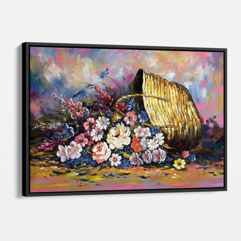 Arrilla fleurs dans le panier - peinture, H 12 po x l 16 po, Cadre noir
