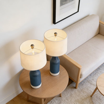 Modern Ceramic Table Lamp Set Of 2 For Bedroom Nightstand Or Living Room, Farmhouse Style Accent Lighting With 5-Foot Cord, For Bedside, Office, Or Dorm Decor