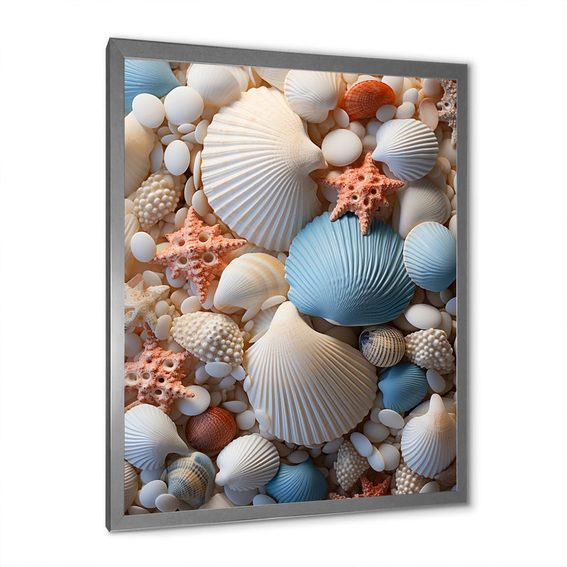 Décoration de plage photo coquillage II - décor mural animal côtier, H 32 po x l 24 po x P 1 po, Cadre photo argenté