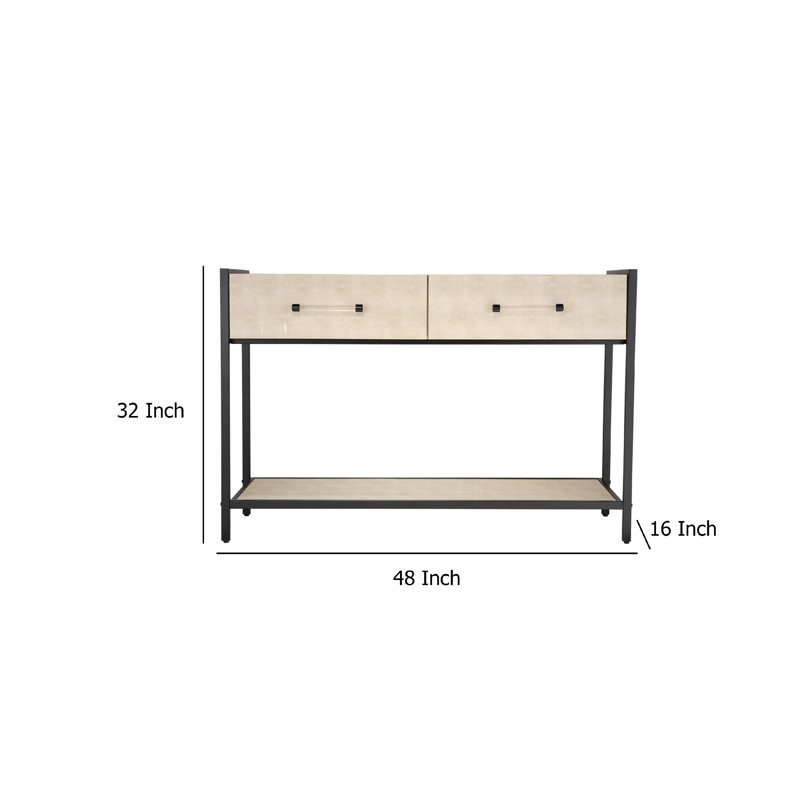 Console canapé 2 tiroirs Caz avec cadre noir et similicuir 48 pouces