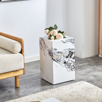 Compact 20" Modern Geometric Faux Marble Pedestal End Table
