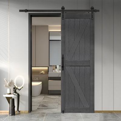 MDF Barn Door Easy Assembly -Solid Slab Covered with Water-Proof PVC Surface with Hardware Kit