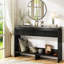 Console cannelée moderne avec tiroir, table d'entrée étroite de 117 cm (46 po) avec plateau en faux marbre, étagère de rangement et design mince pour salon ou couloir.