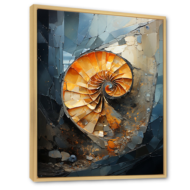Golden Sea Sheel Spiral sur toile, H 40 po x l 30 po x P 1,5 po, Cadre naturel flottant