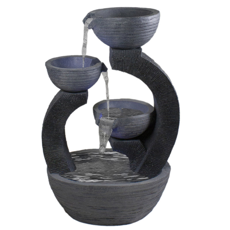 Fontaine de jardin 31,5 "à trois niveaux avec éclairage noir