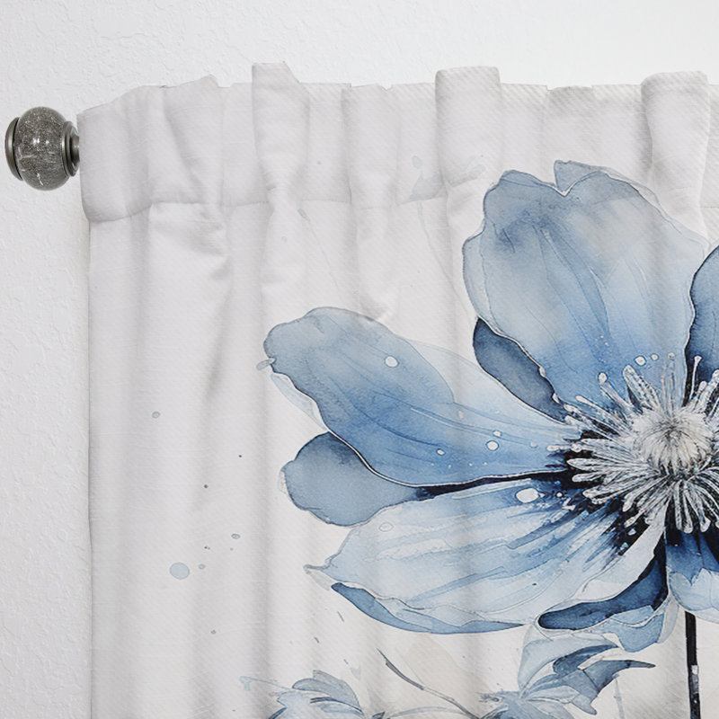 Fleur de coquelicot Gurjivan Blue Minimalisme I - Rideau traditionnel - Velours obscurcissant - 1 panneau, L 52 po x L 120 po