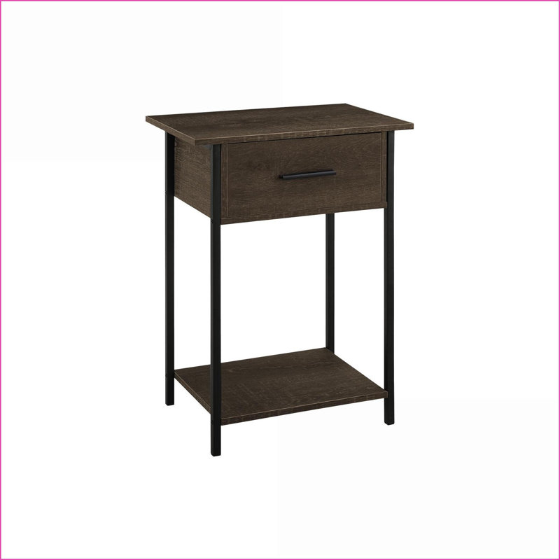 Table basse contemporaine compacte en stratifié de chêne foncé Métal noir avec tiroir de rangement