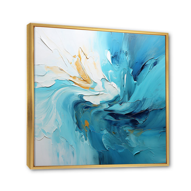 Azure Symphony I - Abstract Landscape Canvas Wall Art, Cadre flottant doré, 36" H x 36" W