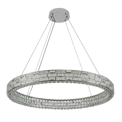 Élégance - lustre à DEL intégré - finition chrome - abat-jour en cristal