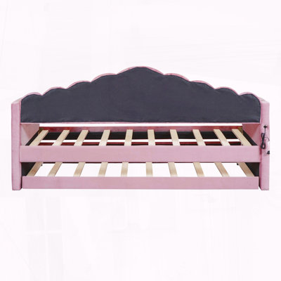 Twin Size Upholstered Daybed with Trundle, Velvet Sofabed & USB Charging Ports