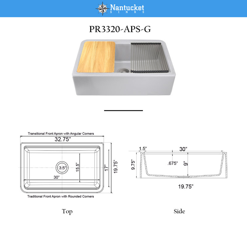 Farmhouse Apron 32.75'' L Single Basin Kitchen Sink, Gray