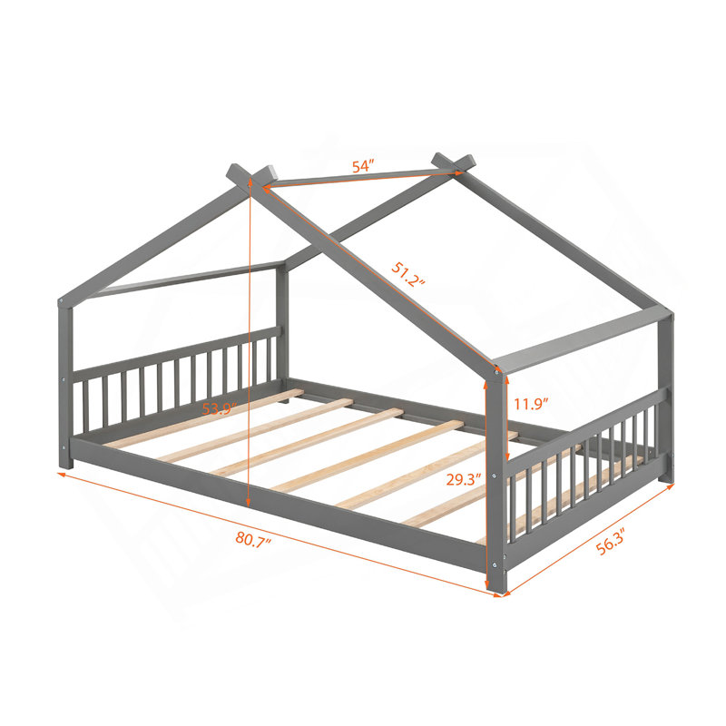 Lit double en bois, gris