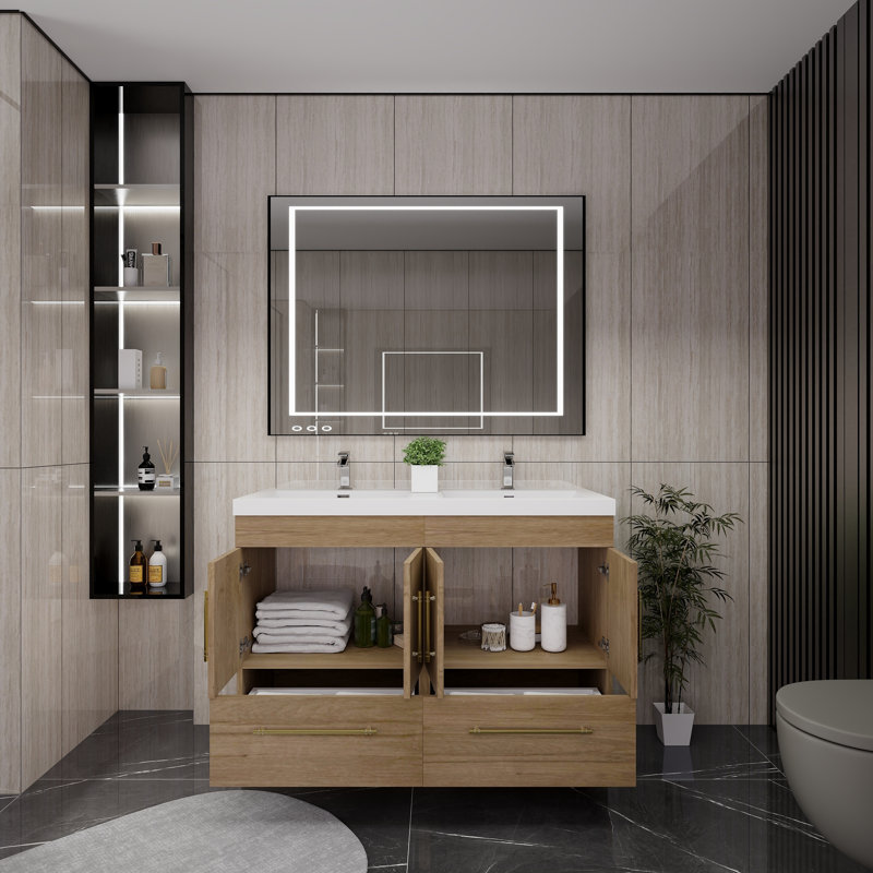 Kyng 48" W Double Bathroom Vanity, White Oak