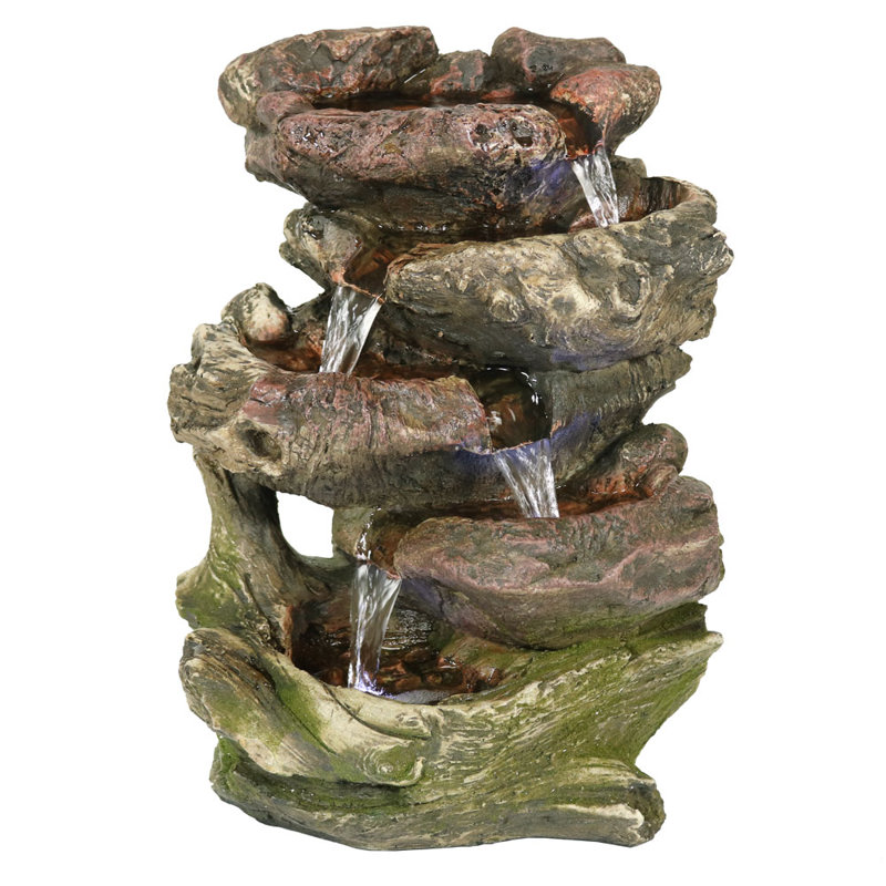 Rustic Dark Brown Polyresin 14" Tabletop Fountain with LED Lights