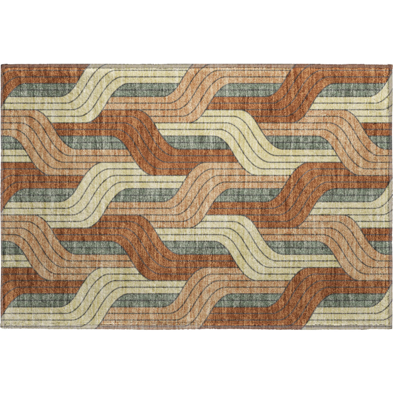 Premium Machine Washable Mayfield AMF2422 Striped Rug, Paprika, 2'6" x 3'10"