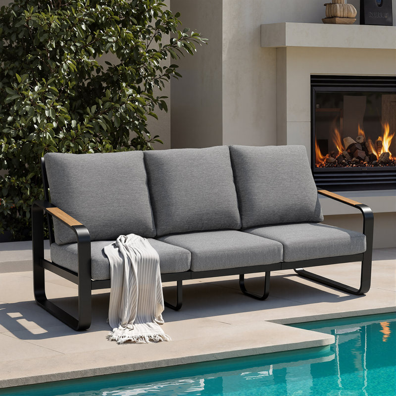 78.7'' Wide Outdoor Patio Sofa With Removable Cushions, Dark Gray