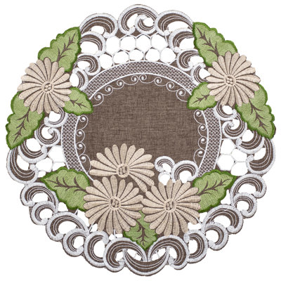 Marguerite dorée brodée sur napperon brun (rond de 15 po)