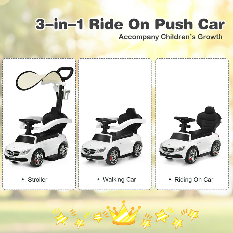 White Mercedes-Benz Licensed 3-in-1 Ride-On Push Car