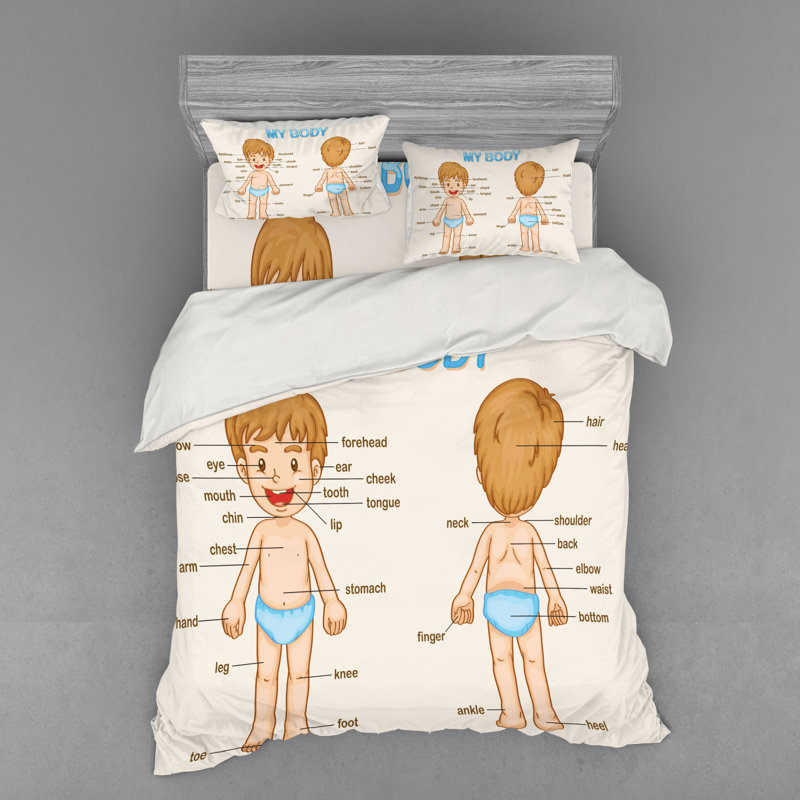 Ensemble de housse de couette éducatif en microfibre bleu / brun, Housse de couette grand + 3 pièces supplémentair
